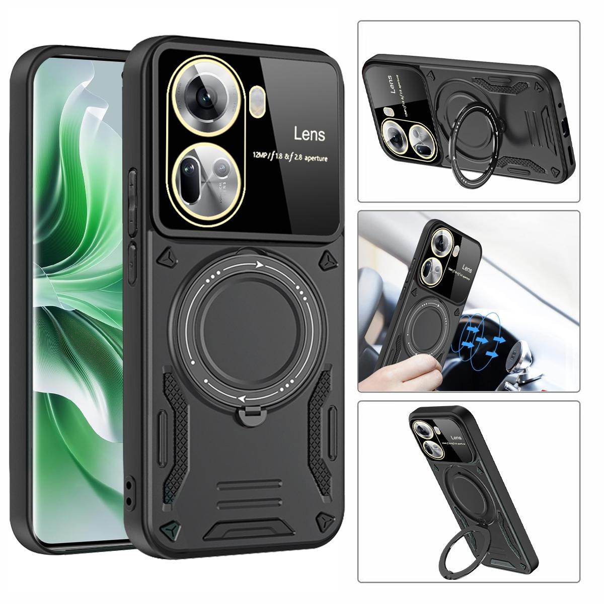 

For Oppo Reno11 5G (Global) Case PC+TPU Kickstand Phone Back Cover Compatible with MagSafe Black