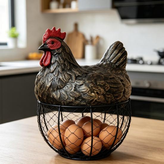 Cesto porta uova di gallina in rete metallica nera antiruggine, porta uova decorativo durevole, cesto per uova in stile fattoria per cucina e tavolo da pranzo