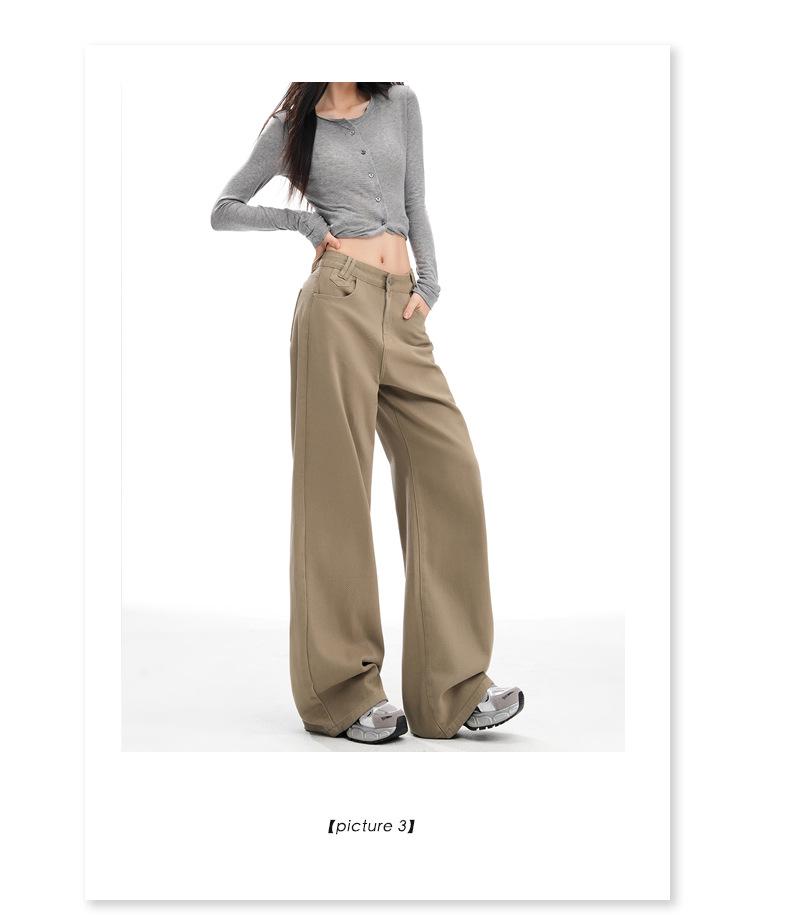Women's American Retro Wide-Leg High-Waist Khaki Jeans - Versatile Plus Size, Autumn 2025 Collection