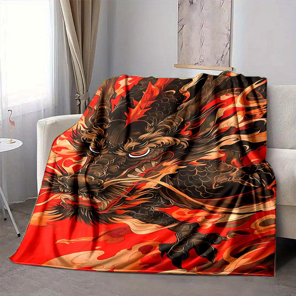 1pc Dragon Print Blanket - Lightweight Flannel Fleece with Digital Printing, Soft Warm for Sofa, Travel, Camping, Office yy251018315
