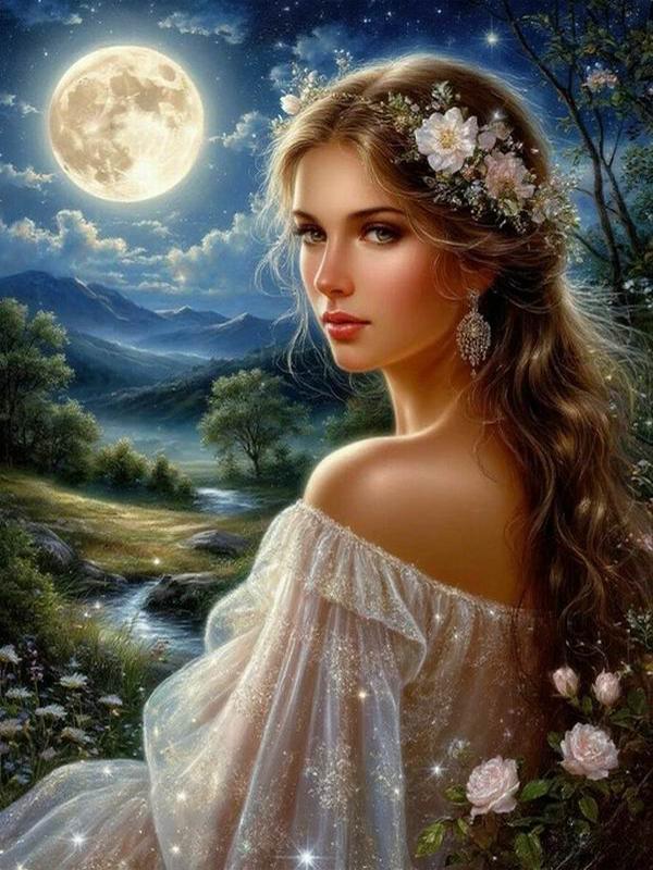 

Diamond Painting New Collection Moon Beautiful Woman Diy Full Square Round Drill Rhinestone Embroidery Mosaic Cross Stitch Kits Wall Decor Square drill 30x40cm