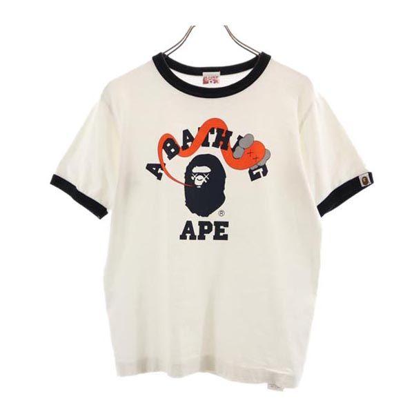 A BATHING APE KAWS Made In Japan Logo Print Short Sleeve T-shirt S White Men's Used