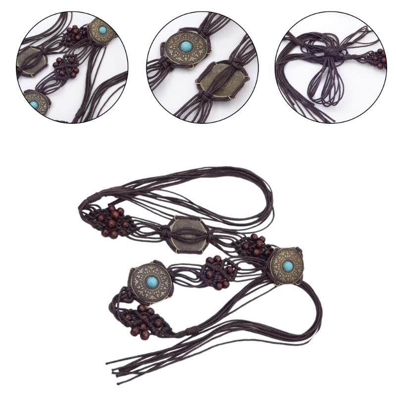 HandWoven Fringed Belt for Women Adjust Laceup WaistBand Ethnic Rope Belt for Teens Girl Female BohemianStyle Belt