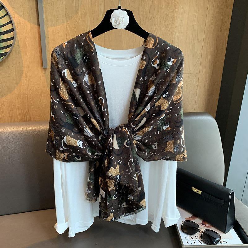 

Winter Cartoon Cute Cat Pattern Fringe Viscose Shawl Scarf Lady High Quality Thick Wrap Pashmina Stole Bufandas Muslim Hijab New