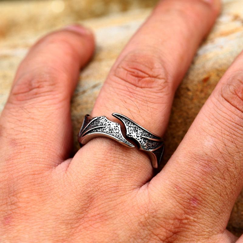 Minimalist Wing Design Stainless Steel Ring Vintage Viking Style Titanium Steel Band