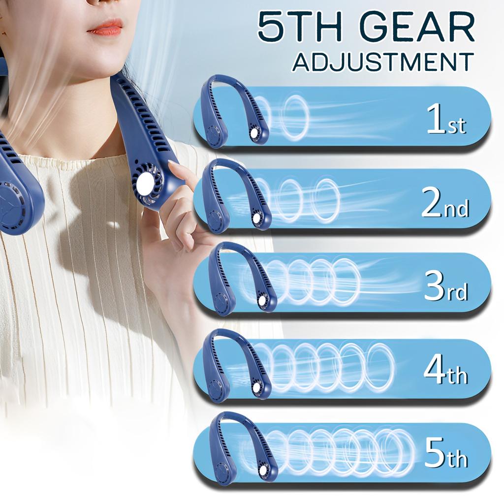 Portable Neck Fans Mini LED Digital Display Bladeless Fan 1200mAh USB Rechargeable Hands Free Cooling Fan with 5 Wind Speed