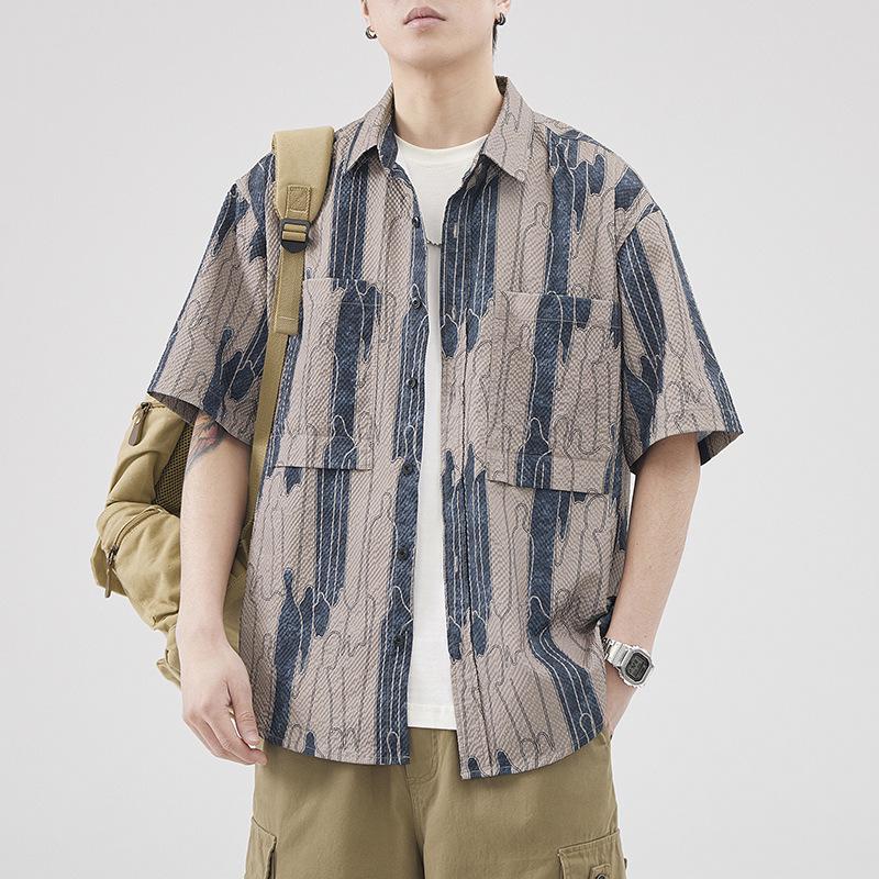 

Новая мужская рубашка с коротким рукавом в японском ретро-гавайском стиле на лето, свободного кроя 4XL