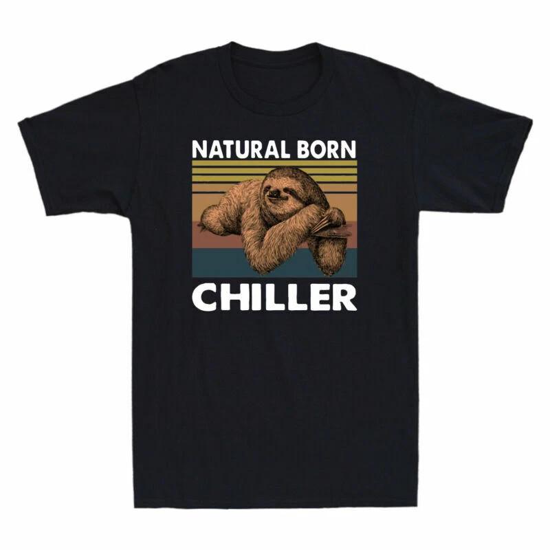 Chiller Men s Funny Vintage Cotton Graphic Born Tee Black Sloth Natural T-Shirt S разноцветный