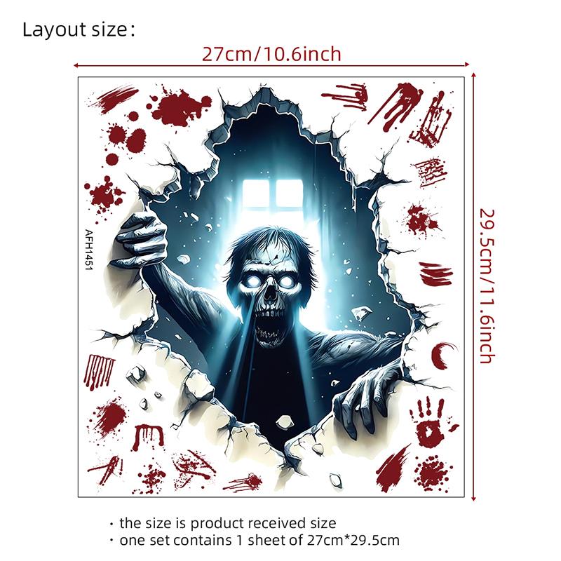 Halloween 3D Effect Wall-Breaking Horror Zombies Climbing Window Wall Stickers Waterproof And Oil-Proof Stickers Removable