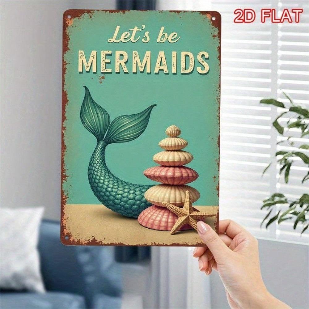 Mermaid Vintage Metal Wall Sign 12x8 Rustic Tin Decor Retro Bar Cafe Kitchen Pub Farmhouse