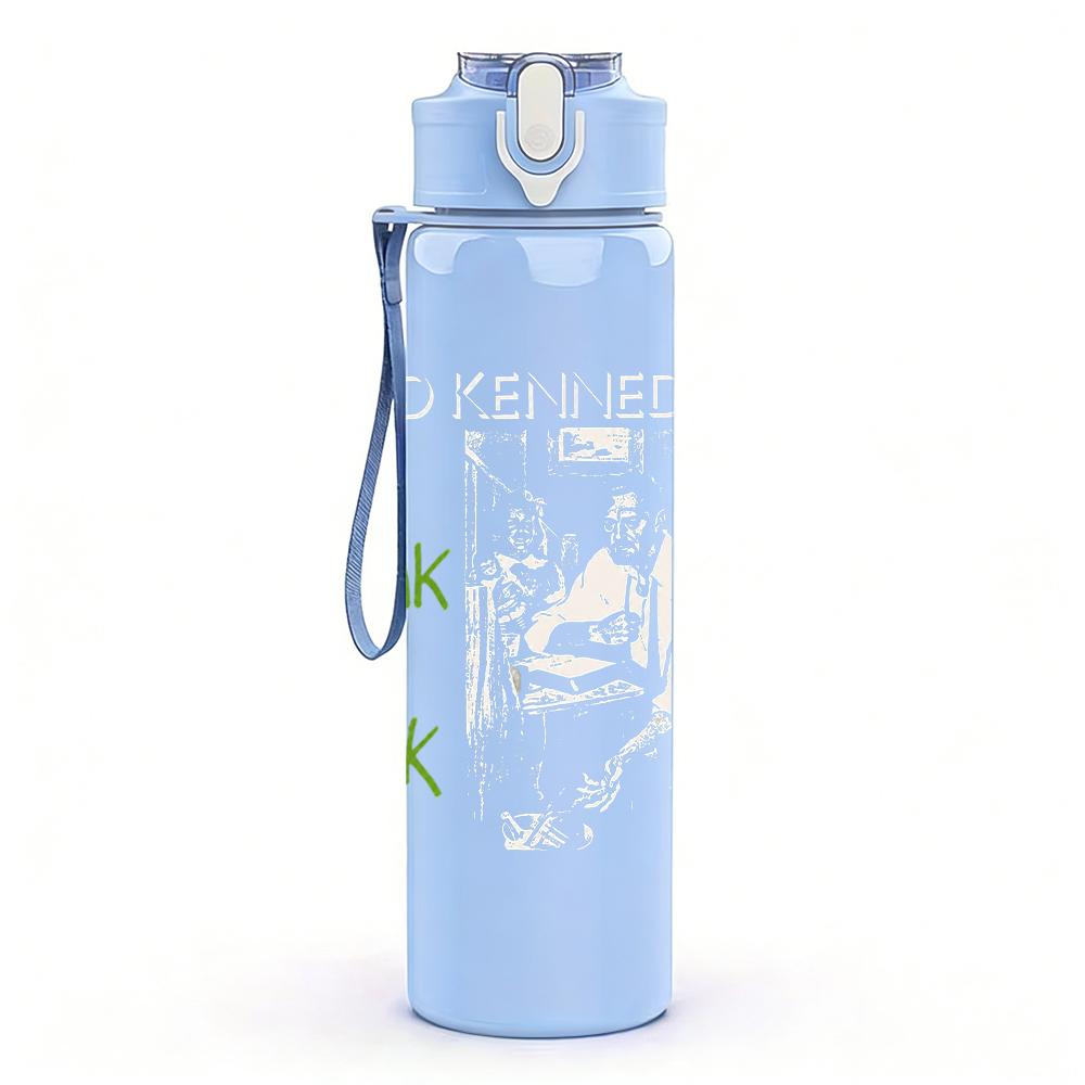 1PC Tea pink text band print 750ml colorful plastic sports water bottle leakproof pop up lid with straw for outdoor work home use