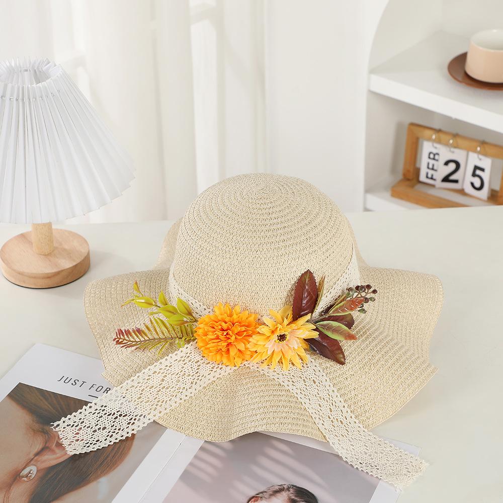 Early spring new beach travel sunscreen hat fashionable flower summer UV protection sunshade straw hat