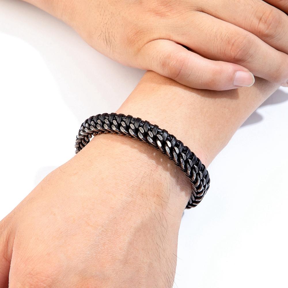 Luxury Vintage Handmade Leather Braid Men Bracelet Stainless Steel Buckle Business Men's Bangles for Friend Partner Lovers