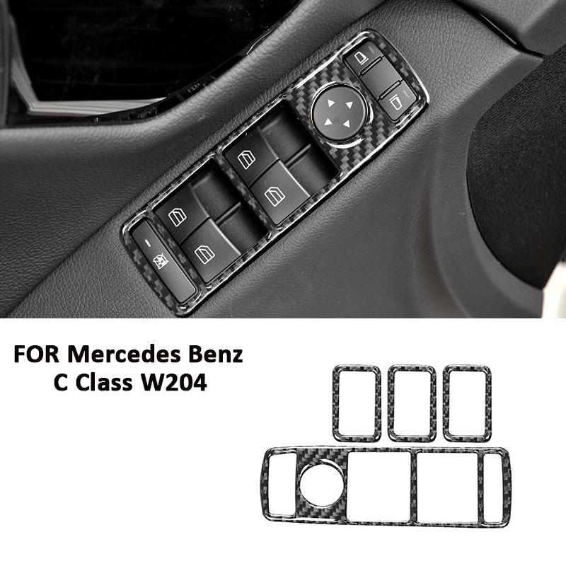 

Carbon Fiber Car Window Lifter Switch Panel Adjusting Buttons Frame Decoration Sticker For Mercedes Benz C Class W204 2007-2014