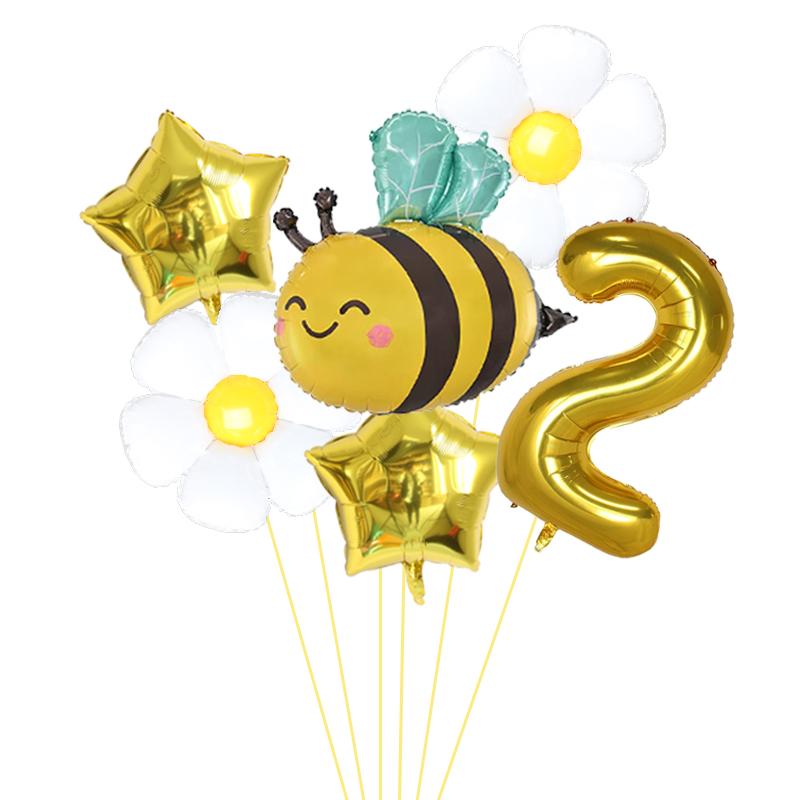 6Pcs Bee Daisy 40Inch Number Foil Balloon Set 1-9 Years Old Birthday Anniversary Graduation Baby Shower Party Decoration