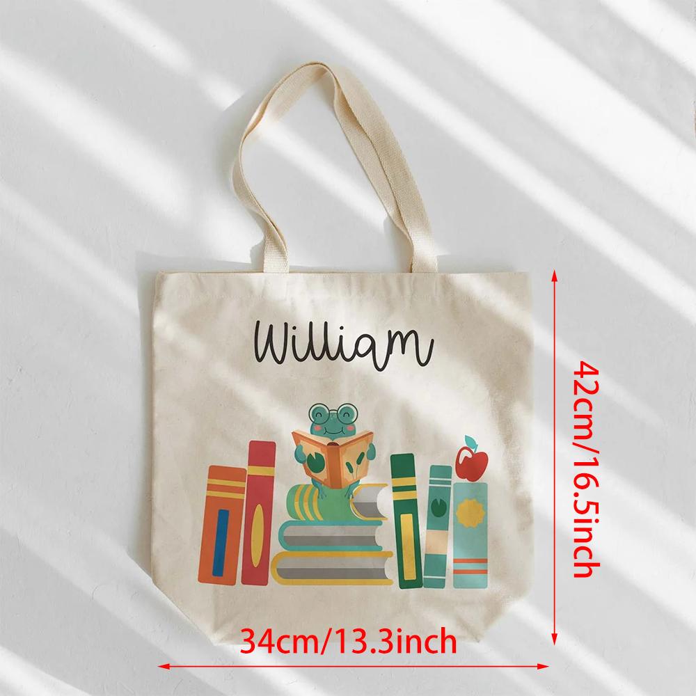Custom Library Canvas Tote Bag Preschooler Frog Book Bag Birthday Teacher Appreciation Gift Back To School Book Club Event Favor
