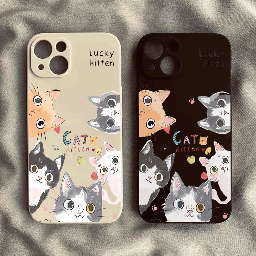 Cute Cartoon Cat Pattern Phone Case For iPhone 16 15 14 13 12 11 Pro Max Mini X XS SE 7 8 Plus 16E Shockproof Soft Cover Fundas