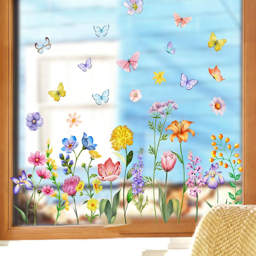 Dj8025 Creative Tulip Butterfly Flower Window Sticker Home Glass Window Sticker Double Sided Visual Wall Sticker