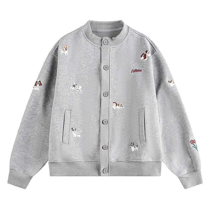 2025 Korean Style Women's Puppy Embroidery Cardigan: Spring/Autumn Loose Round Neck Sweatshirt