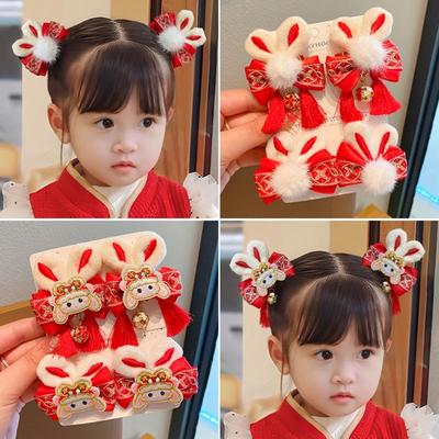 Pince à cheveux lapin enfant cheveux rouges Danse du lion nœud pince à cheveux polyvalente pince à cheveux lapin en peluche Filles