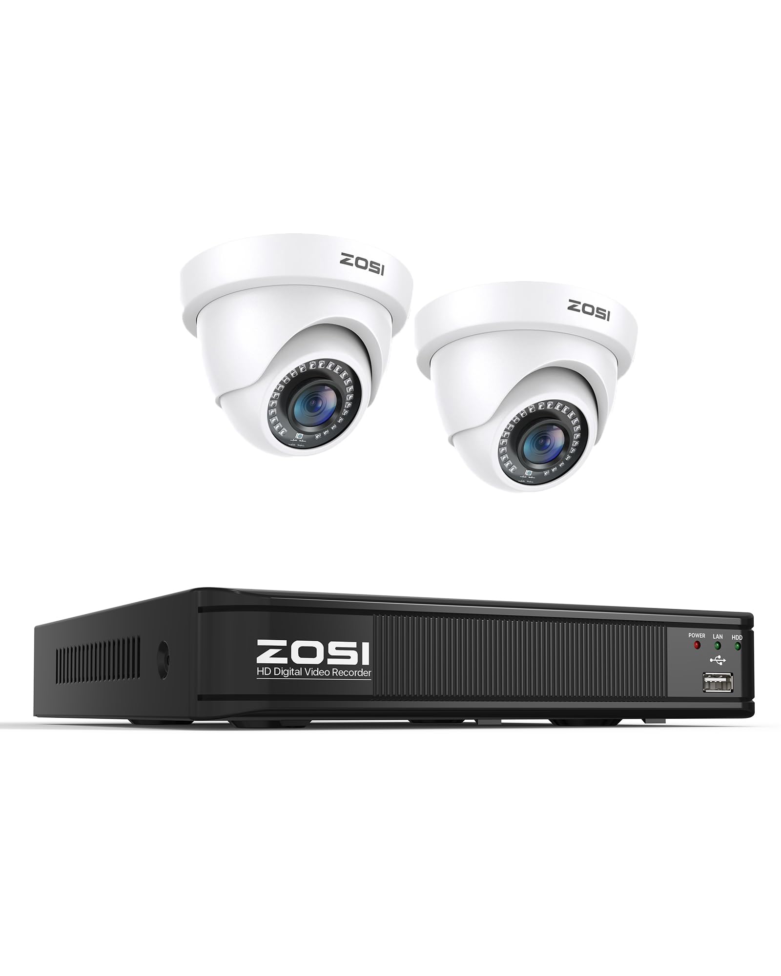 

ZOSI 1080P Security Camera System 5MP Lite 8CH Recorder No HDD 2 Outdoor Dome Security Cameras AI Detection Remote Access Human/Vehicle
