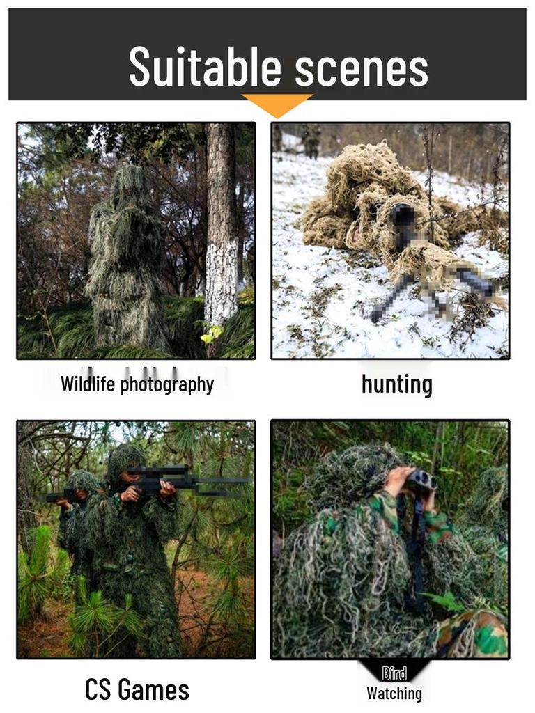 Multi-Scene Camouflage Ghillie Suit for Outdoor Birdwatching and Field Training