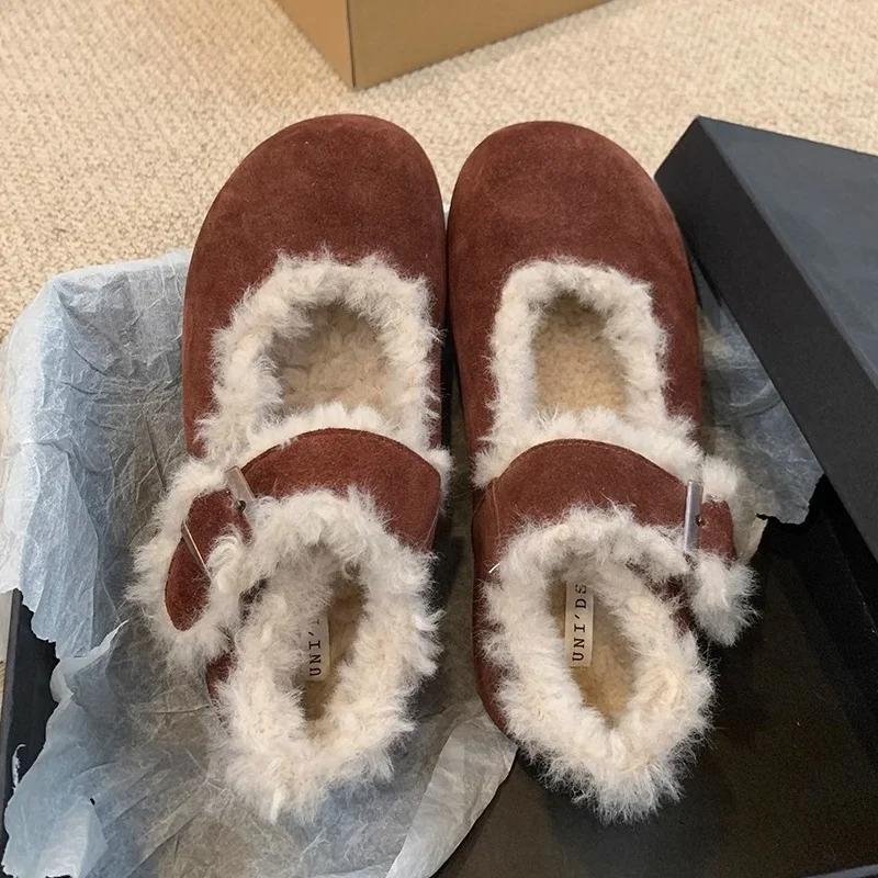 Fashion Flats Casual Women Warm Boots Winter New Suede Short Plush Shoes 2025 Trend Designer Shallow Walking Snow Boots Mujer Zapatos