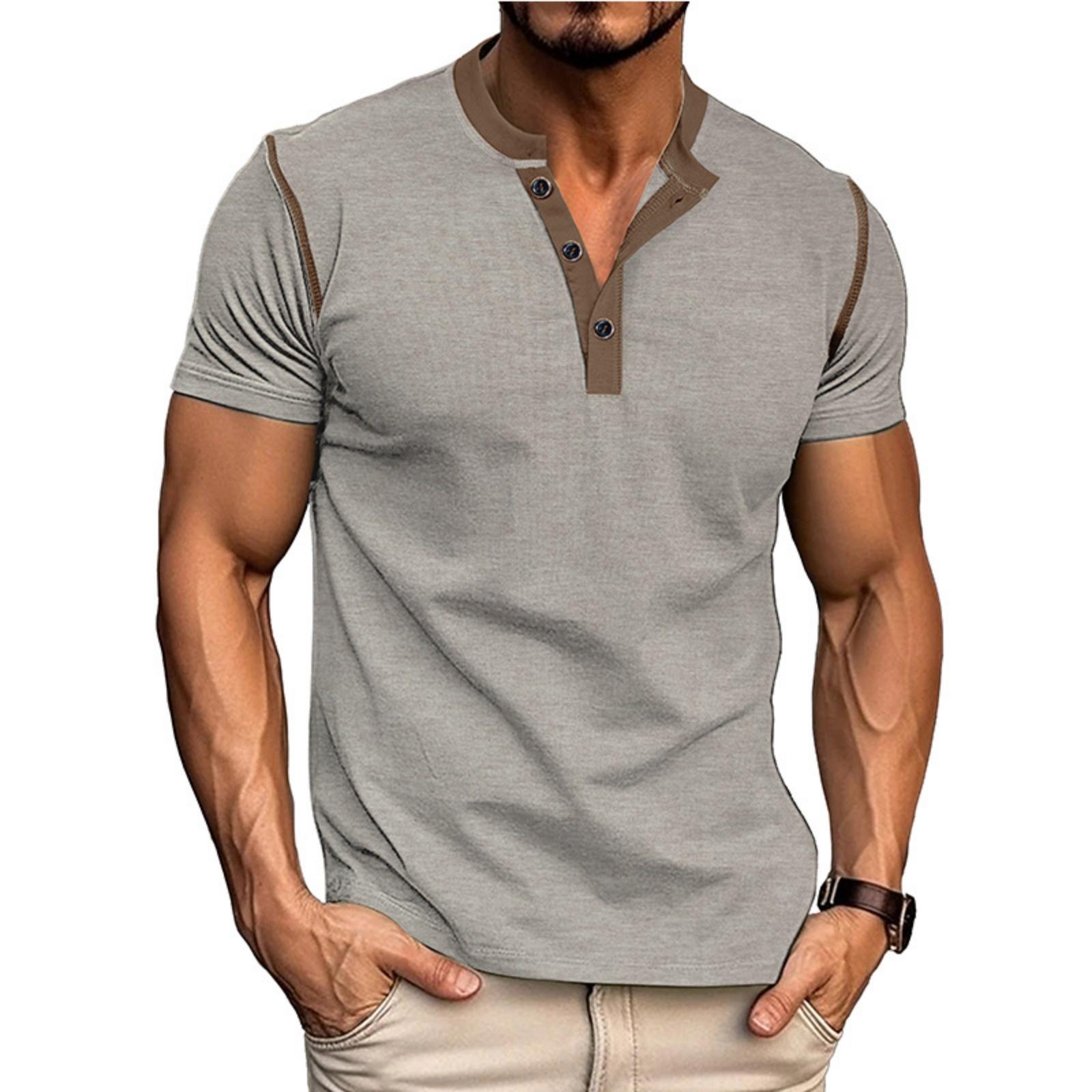 Men s -color Casual Button-down Short-sleeved Shirt T-shirt XXXL