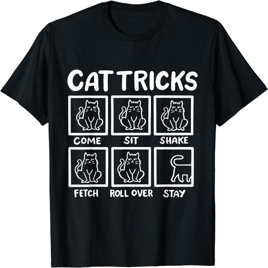 APZKNHDA Cat Tricks T-Shirt, Funny Cat Tshirt, Novelty Kitty Kitten Graphic Tee T Shirt Gift for Cat Lover S
