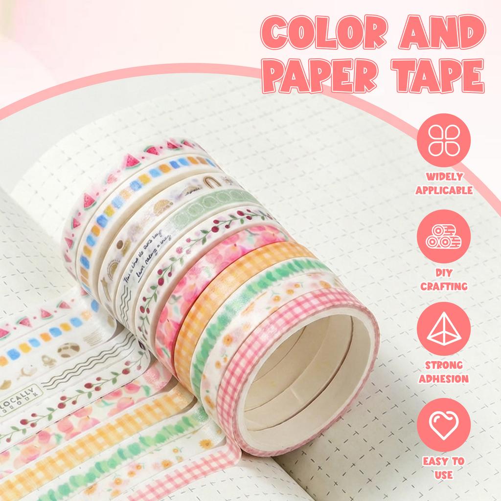 10 Rolls Washi Tape Aesthetics Decor Adhesive Tape Washi Tape DIY Scrapbooking Material Sticker Label Stationery School Supplies