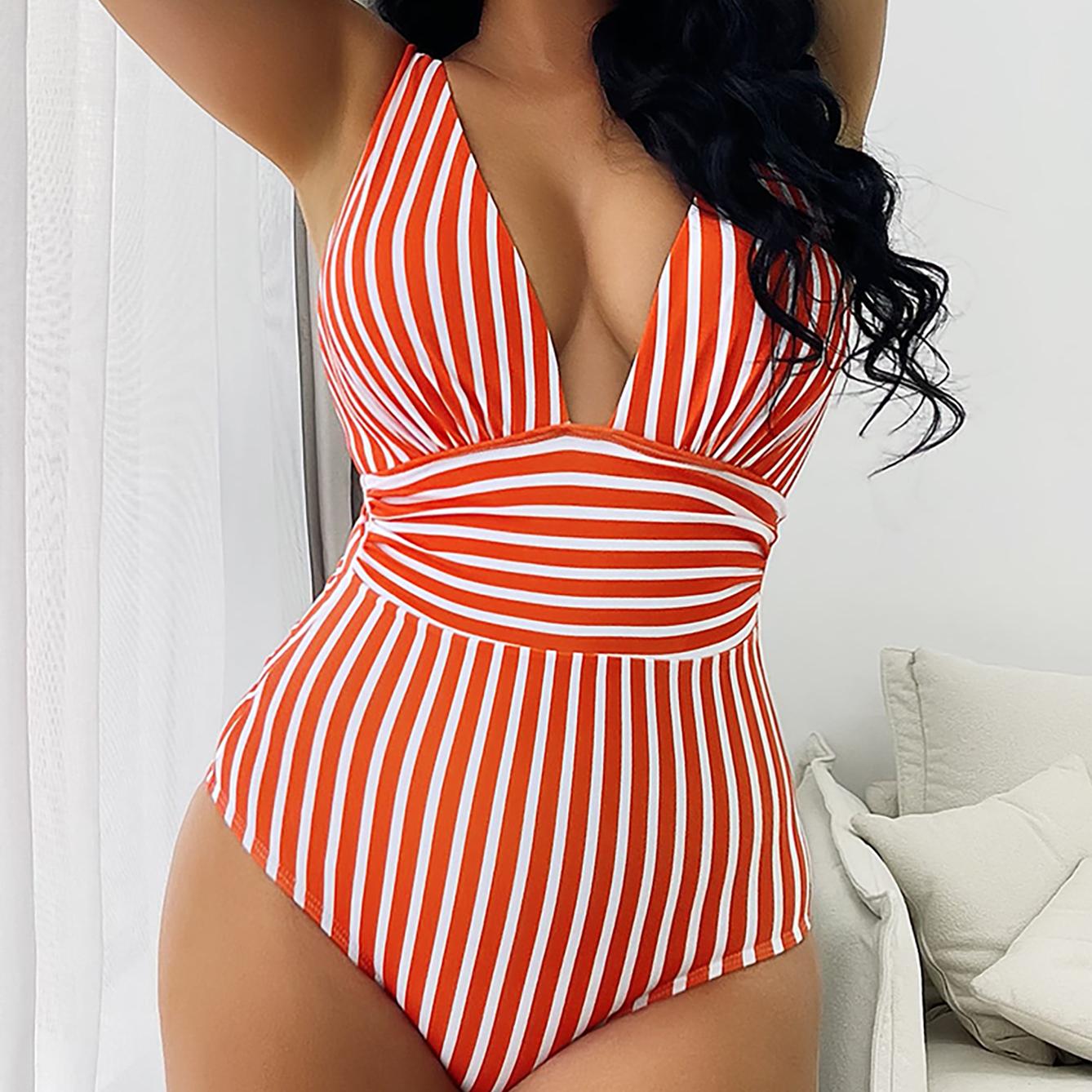 

Сексуальный полосатый купальник, женский новый цельный купальник, женские купальные костюмы, летний купальный костюм для женщин, пляжная одежда, монокини XL красный