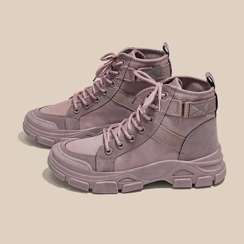 Fashion Hot Selling 2025 Best-selling Thin Breathable High Top Canva Shoe British Style  The Thick Soled Single Boots Platform Sneakers
