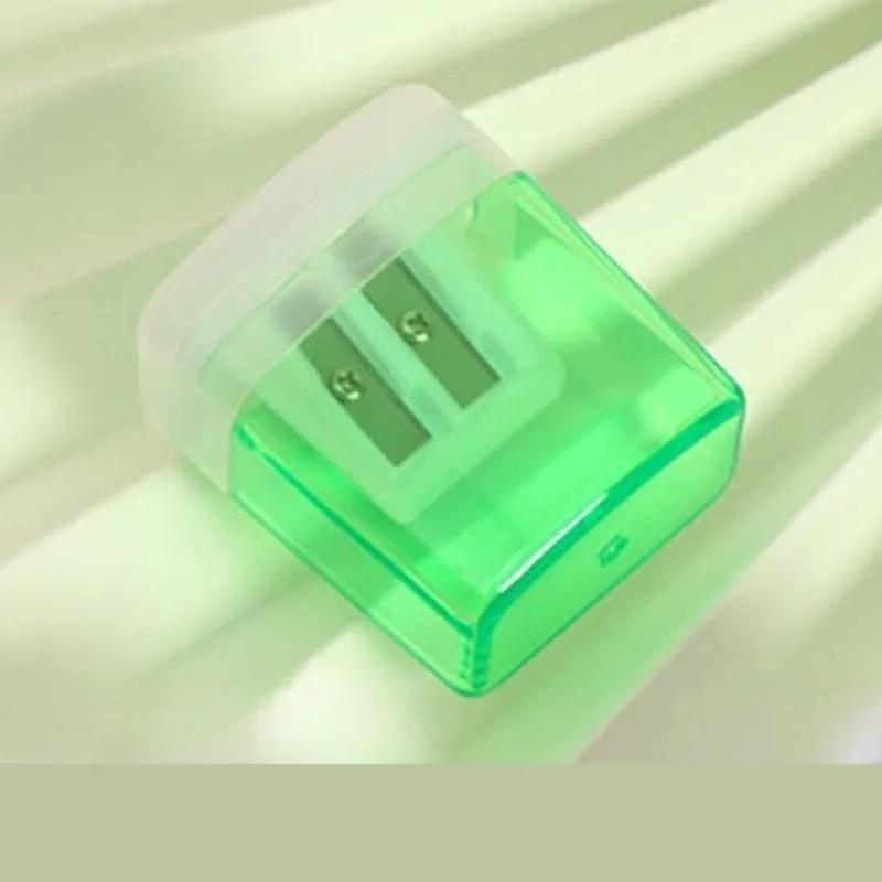 1pc Plastic Pencil Sharpener, Mini Student Stationery, Double Hole Pencil Sharpener, Simple and Practical