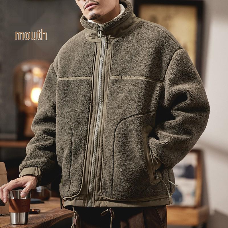 

Men s 2025 Particle Velvet Stand Collar Winter Jacket - Trendy, Loose-Fit Workwear M for 110-130 lbs темно-зелений колір