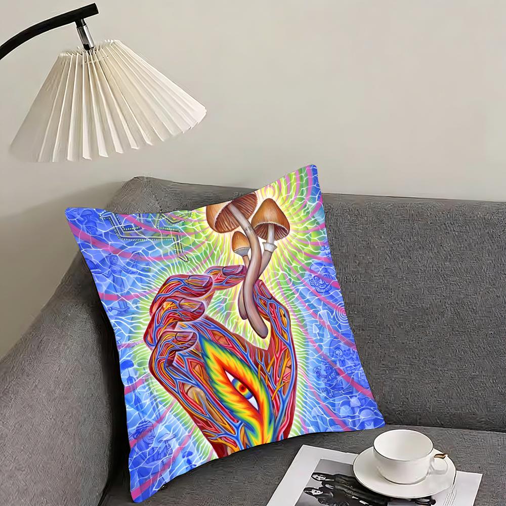 A-Alex Greyy Trippy Psychedelic Cushion Cover Pillowcase Ultra Soft Skin Friendly Fabric Cloud Like Comfort & Concealed Zipper