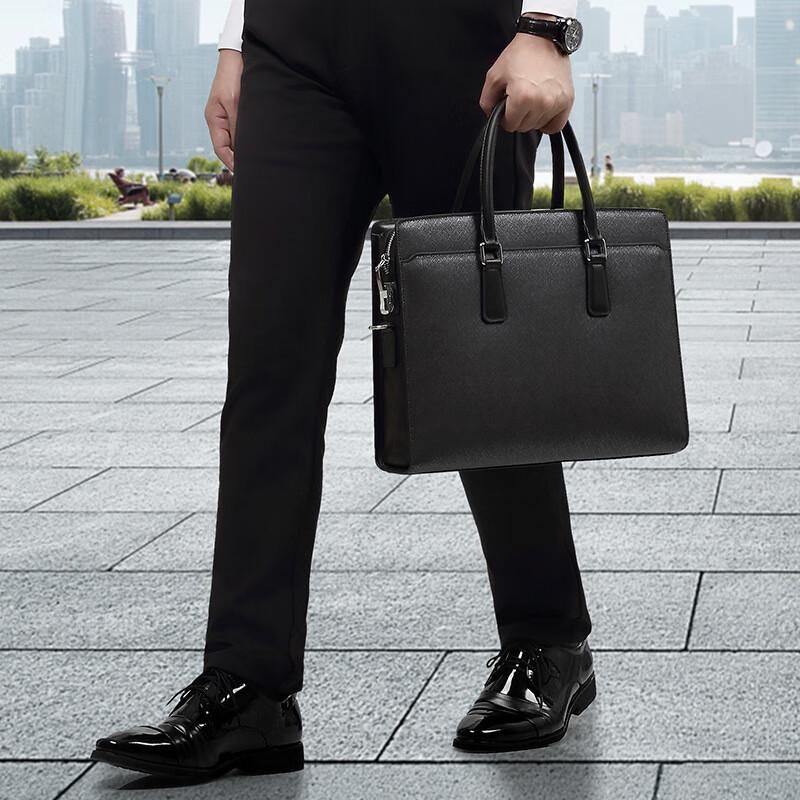 SCHWARZETIENNE Men's Genuine Leather 14-inch Business Briefcase