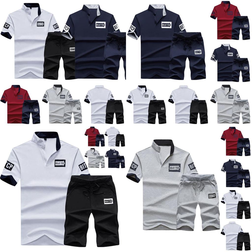 Men Stand Collar Crew Neck T-shirt Shorts Suit Comfortable And Breathable Set For Casual Style