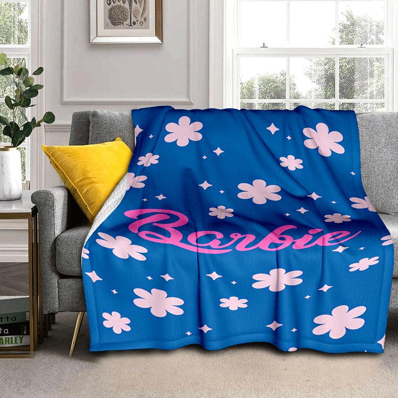 1 stuks Barbie Bloemen Sparkle Blauw Roze Cartoon Deken, Draagbare Plaid voor Reizen & Kamperen, Gezellige Deken voor Alle Seizoenen, Ideaal Cadeau