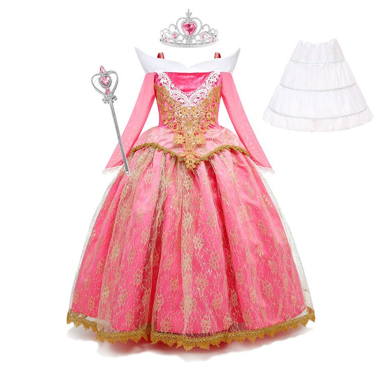 Mädchen Dornröschen Aurora Prinzessin Halloween Cosplay Kleid Schulterfrei Kindergeschenk Karnevalsparty Ausgefallene Prinzessinnenkleidung