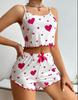 Heart Print Camisole and Shorts: Women's Autumn Ribbed Pajamas and Casual Wear