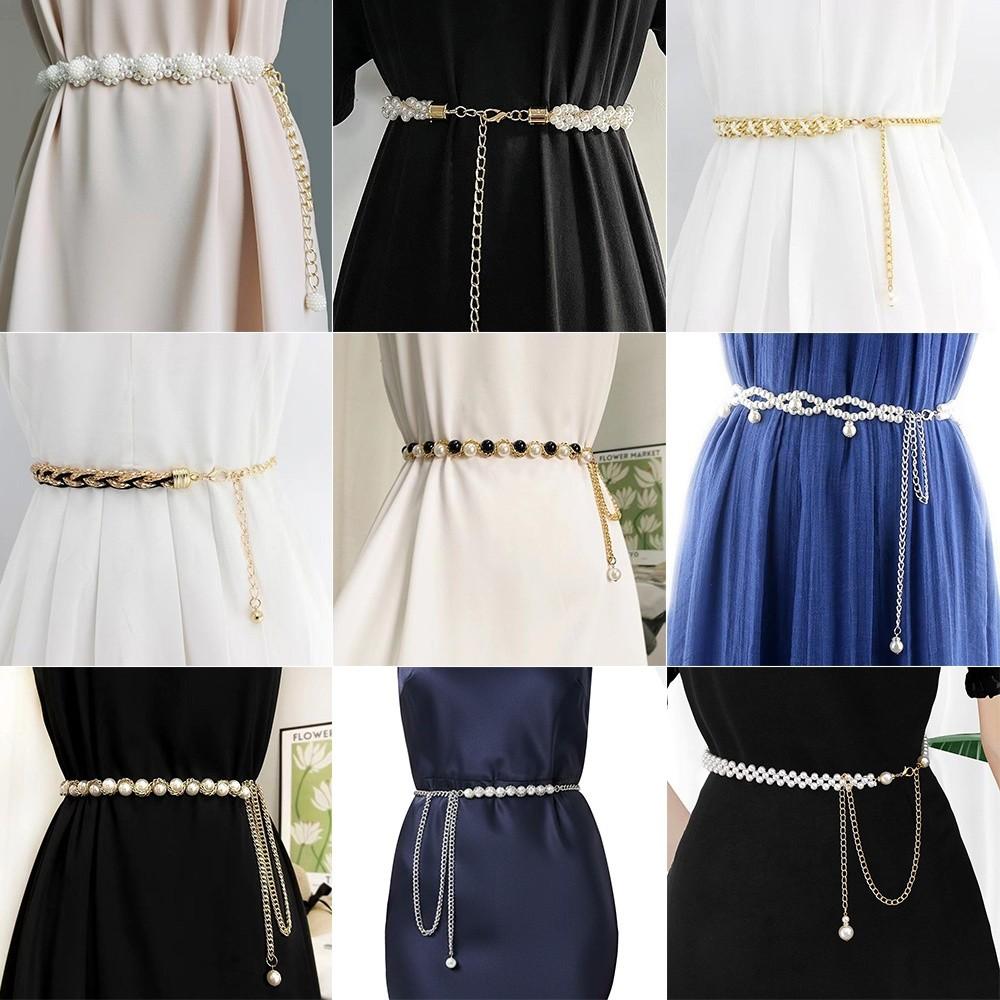 All-match Elegant Beaded Waist Chain for Dress Boho Waist Accessories Pearl Thin Waist Chain Body Jewelry Belly Chain Belt