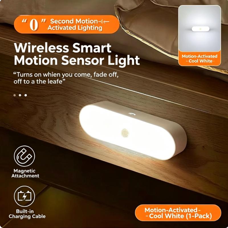 Wireless LED Motion Sensor Night Light with Rechargeable Magnetic Charging Voice Control Home Hallway Wall and Staircase