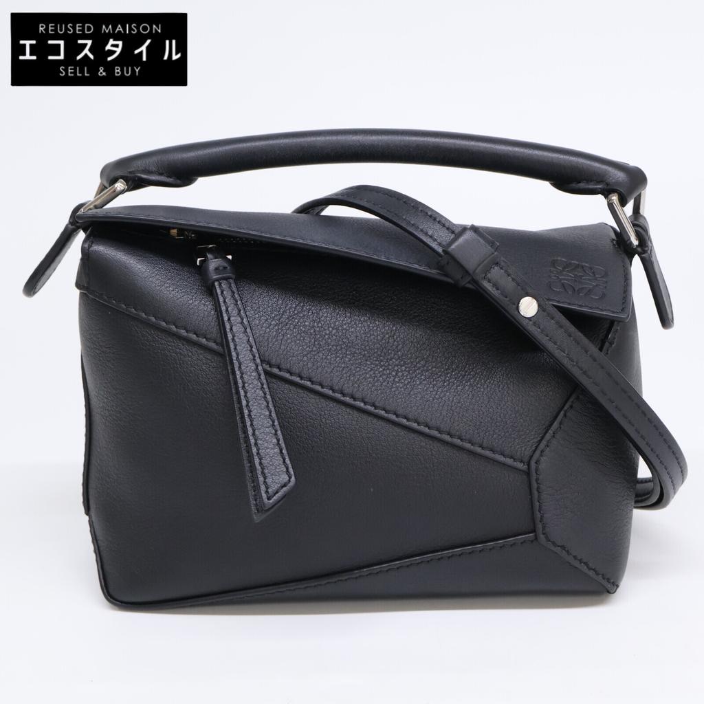 LOEWE Classic Calfskin Puzzle Edge Mini 2-Way Handbag Shoulder bag blackUsed