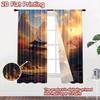 2D flat printing 2pcs Window Curtains Asian Landscape Temple Waterfall Birds Digital Printed Polyester Drapes Party Decorations