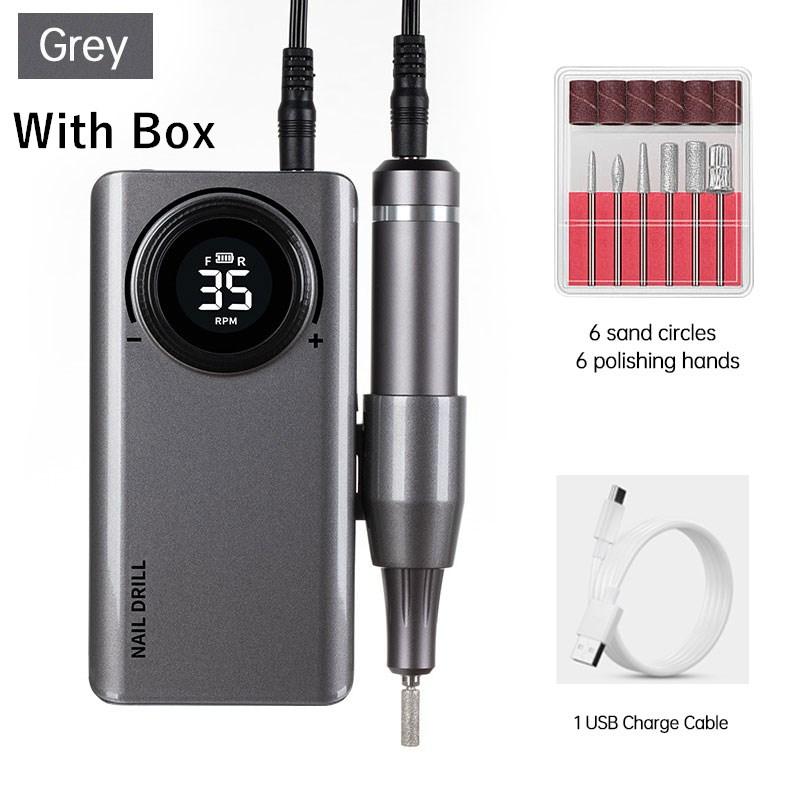 

Перезаряджуваний портативний верстат для свердління нігтів 35000 обертів на хвилину Електрична пилка для нігтів Набір манікюрних свердел Професійні інструменти для нігтів для манікюрного салону USB сірий