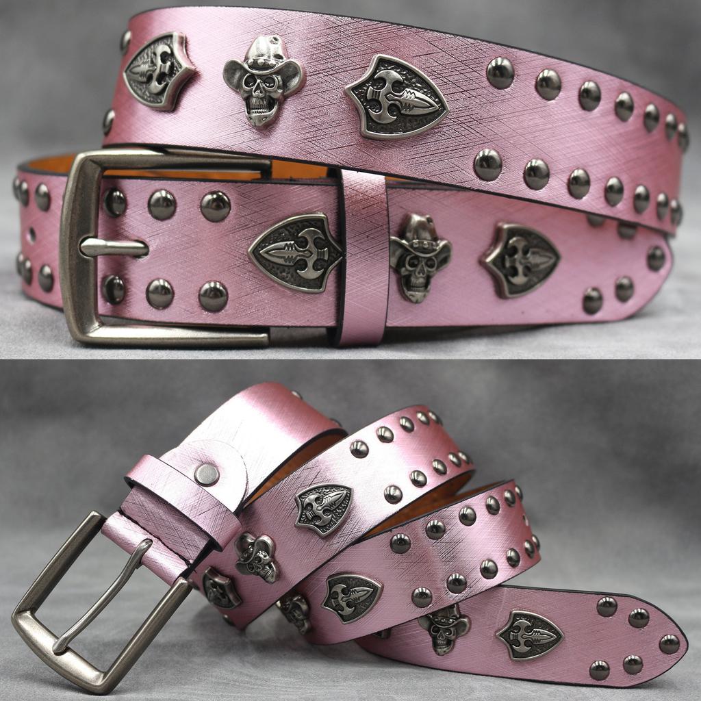 7-color Skull Shield Rivet Belt Punk Men's Belt Women's Snake Pattern Versatile Decorative Belt