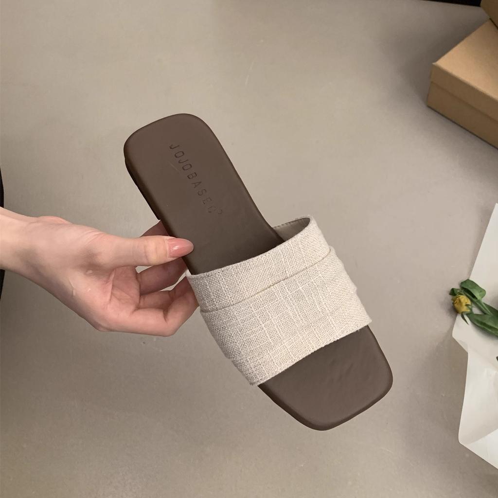 Korean pleated soft leather slippers women wear summer soft flat bottom seaside vacation beach shoes fairy wind sandals