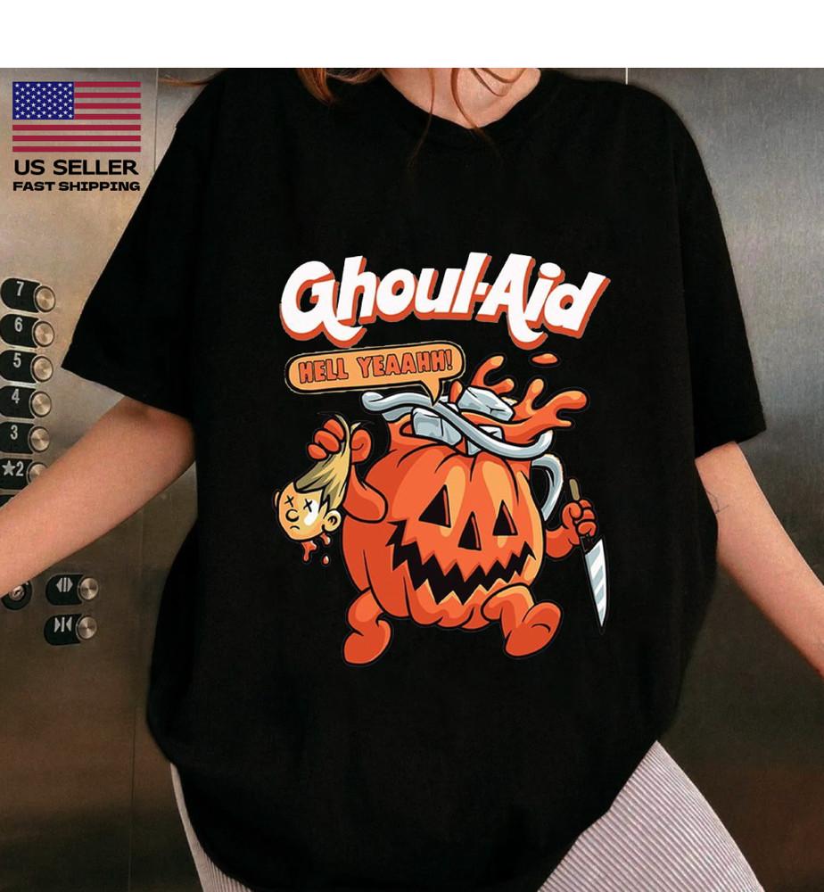 Men s Halloween Ghoul Aid Pumpkin Graphic T-Shirt - 100% Cotton Fastship Unisex T-Shirt XXXL
