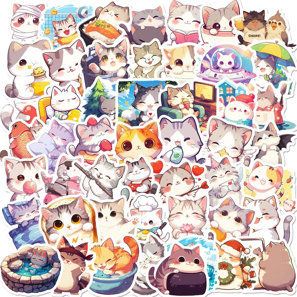 50 Cute Cat Diaries Japanese Cute Cartoon Graffiti Stickers Cute Pet Cat Life Daily Stickers