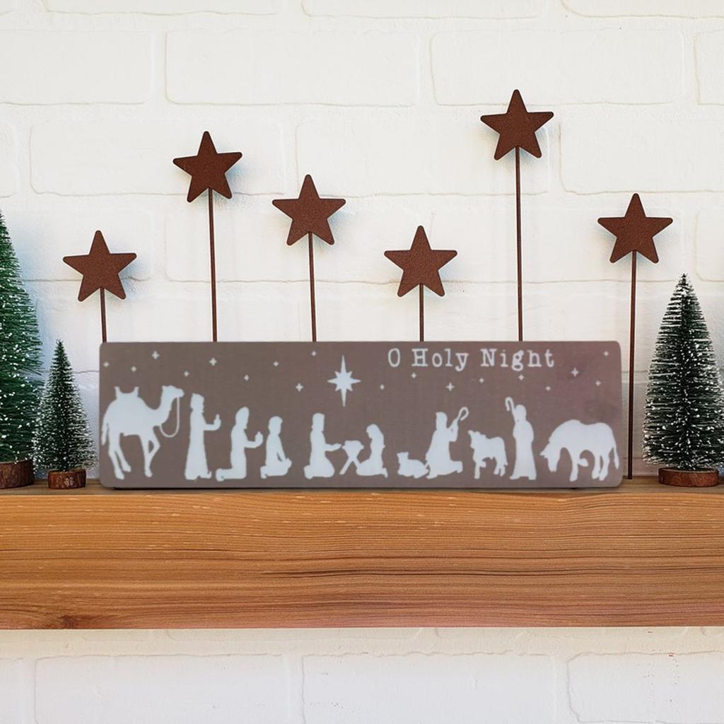 Buy (BOY)Christmas Nativity Scene With Stable Wood Sign Decor Christmas ...
